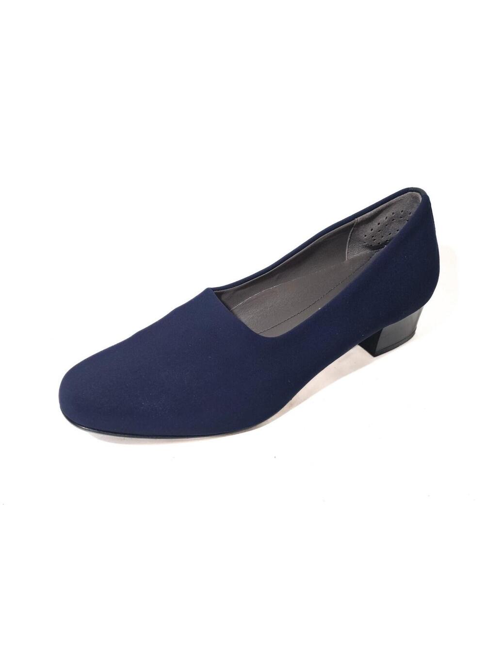 sas slip on heels shoes blue navy block heel womens 7.5 N